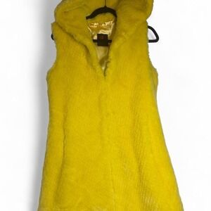Adrienne Landau Bold Yellow Faux Fur Vest Sz S Quite Luxury Old Money